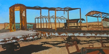 'Bolivia Series: Train Skeleton #4' Oil on panel, 24 x 48 inches by Judith Anderson