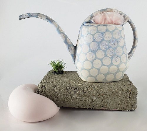 'Watering My Femininity' Ceramic, faux fur, astroturf, plaster, concrete, and pc-11 by Harrison Boden