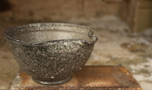 'Egg Mixing Bowl for One' Wood-fired, soda-fired, white stoneware mixed in with Hurricane Florence sand from Kinston, North Carolina by Heather McLelland