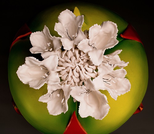 'Cocos Spathodea campanulata (top view)' Stoneware, porcelain, paint, and hardware by Andy Romero