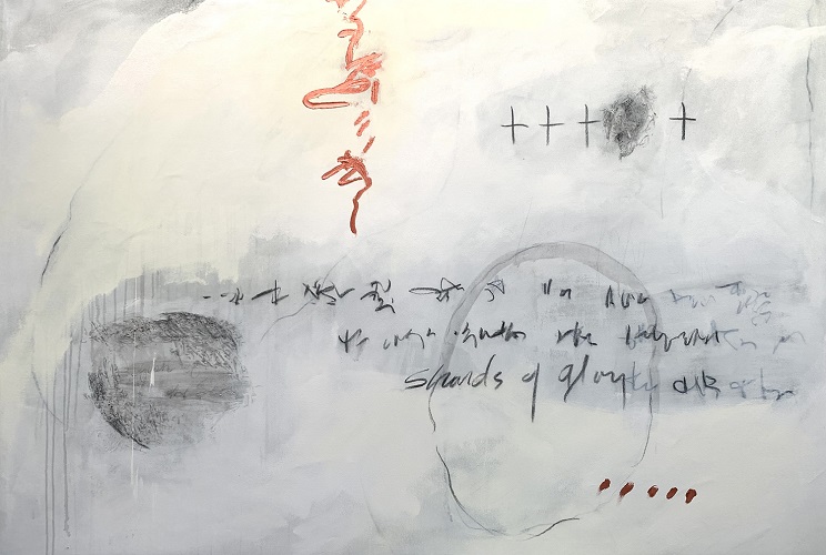 'Shards of Glory,' 2022, by Carol Meese. Acrylic, plaster, charcoal, graphite on canvas, 48 x 72 inches.
