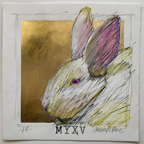 'MYXV 14 (we will survive),' by Michael A. Pierce, oil pastels, graphite, silver leaf, rubber stamping on reclaimed paper, framed 16 x 16 inches