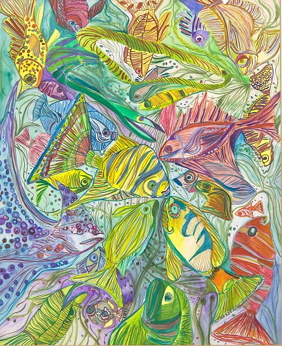 'Tropical Florida Fish,' Watercolor and ink by Lisa Lezell Levine