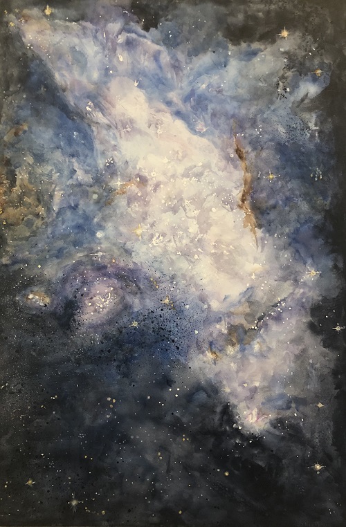 'Star Nursery NGC346' by Sandy Nye Moran, Watercolor on panel, 24 x 36 inches