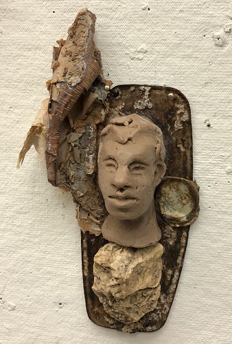 'Telemachus 2,' Encaustic and found objects, 7.5 x 4 x 2 inches, by Susanne K. Arnold