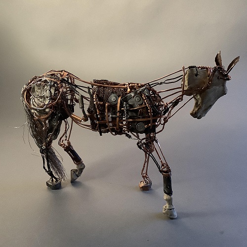 'stepping horse' ceramic, mixed metals by Aggie Zed